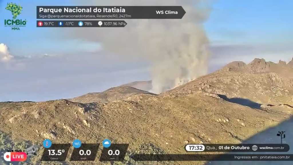 ncêndio na parte alta do Parque Nacional do Itatiaia visto das câmeras de monitoramento – outubro 2025