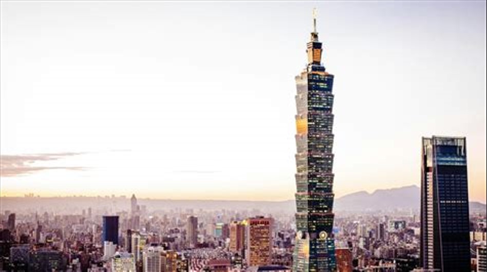 Vista do arranha-céu Taipei 101, em Taipei, Taiwan.